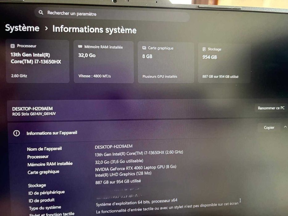 Portátil Gaming ASUS ROG Strix G16 – i7-13650HX / RTX 4060 140W / 32GB / 1TB – Teclado AZERTY