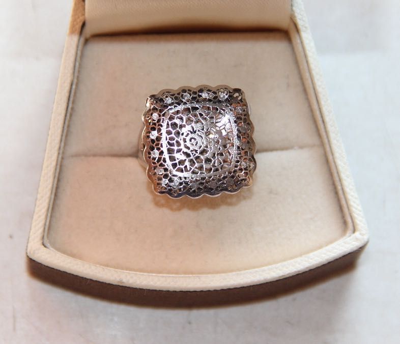 złoty pierścionek w. kruk złoto 585 białe kwiatek ażurowy kwiat