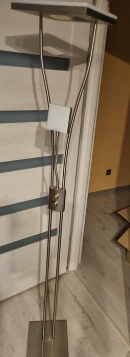 Lampa stojąca podwojna z ściemniaczem duża srwbrna 185cm wysokość