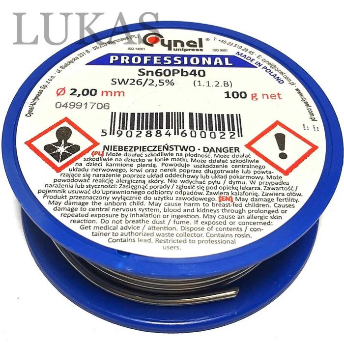 Припой припій Cynel 100 гр Sn60Pb40 0,38 0,7, 1, 1.5 , 2 , 2,5 3 мм