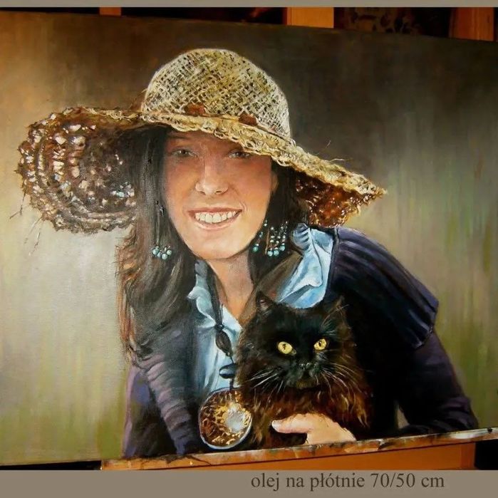 Portret ręcznie malowany na płótnie