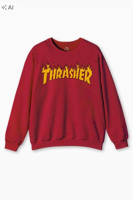 So cool czerwona bluza thrasher z nadrukiem ogień s 5ia