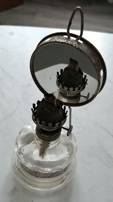 Stara lampa naftowa z lustrem PRL 1977 r. UNIKAT z oryginalną METKĄ Sprawna!