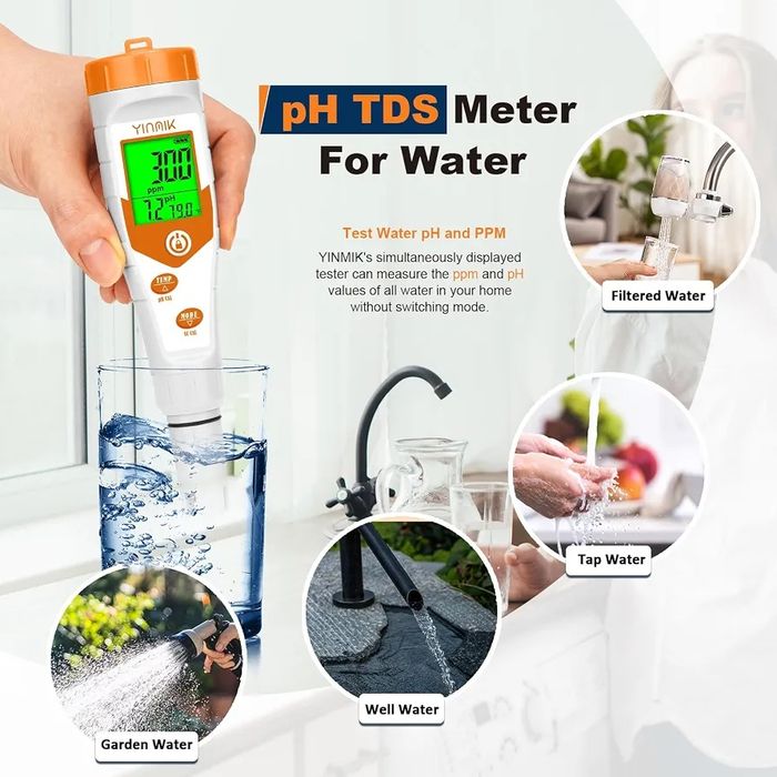 Miernik pH YINMIK Hydroponics 4 w 1 ppm do wody pitnej | Miernik temperatury pH EC TDS, tester wody ppm i EC