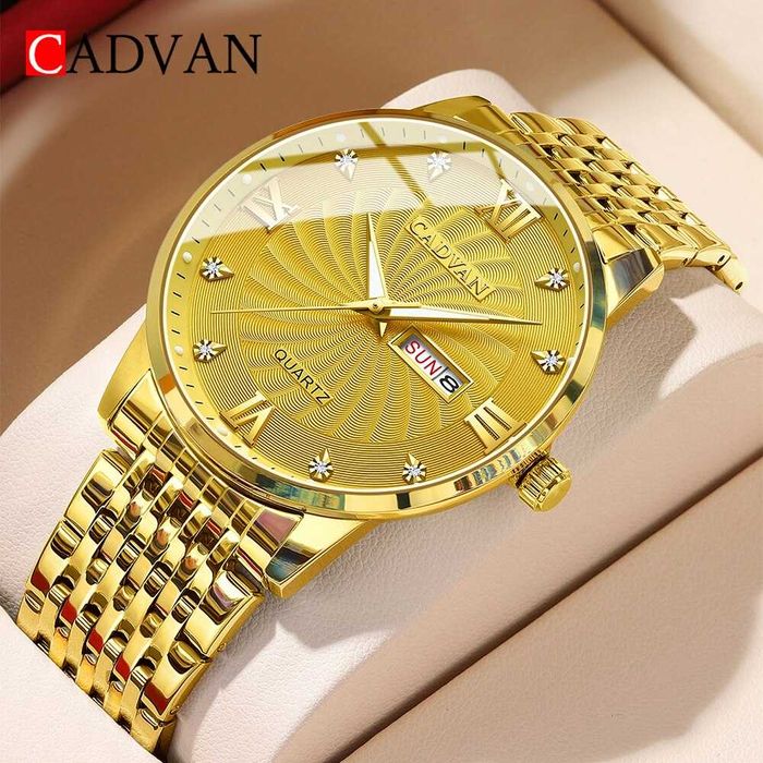 Zegarek męski złoty 42mm klasyczny garniturowiec datownik bransoleta