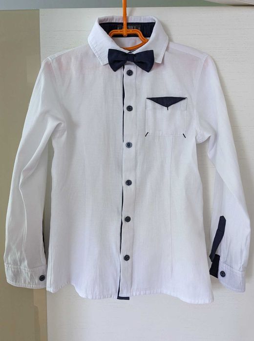 Сорочка біла приталена з метеликом на худенького хлопчика 8-9 р, 140