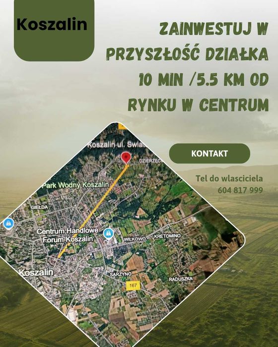 Sprzedam działkę Koszalin. Objęta M.P.Z.M.