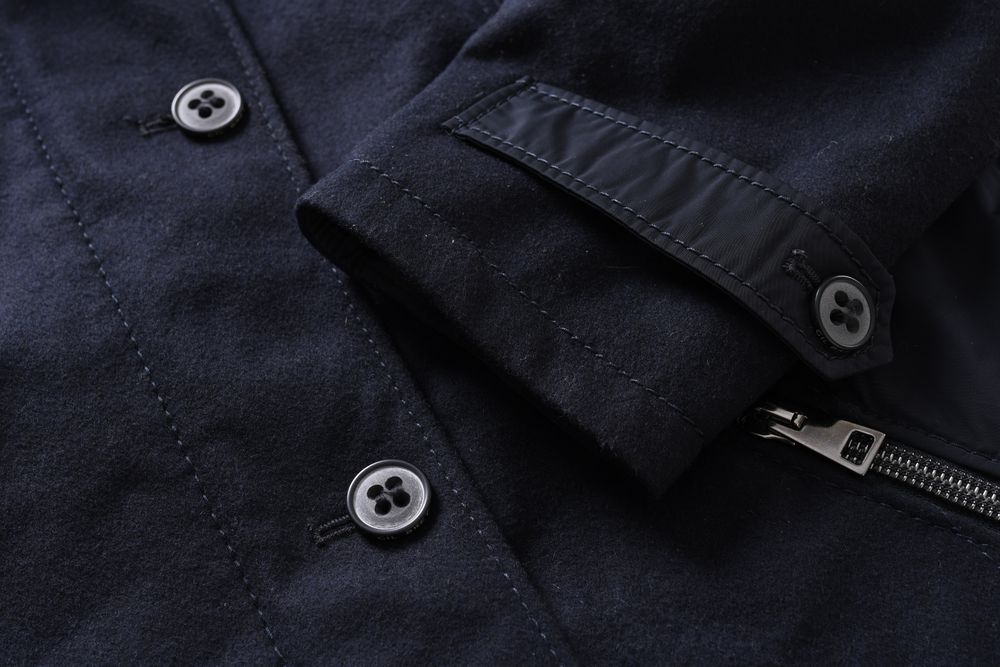 GIL BRET wełniany granatowy płaszcz damski na zamek 65% wełna r. 48