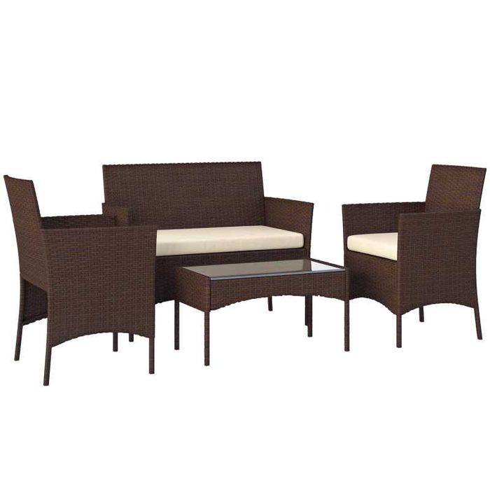 Conjunto de Jardim em Vime com Almofadas – 4 Peças