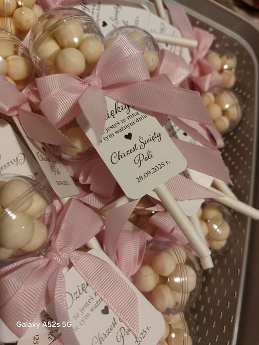 Grzechotka lizak podziękowanie chrzest komunia urodziny