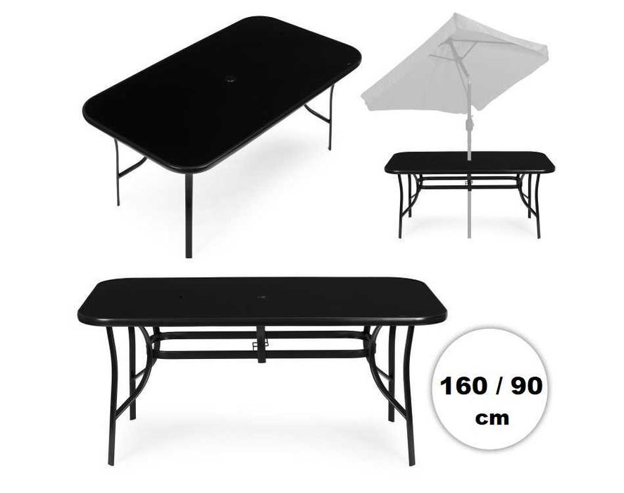 STÓŁ OGRODOWY Duży 160x90 cm całoroczny na taras - SZKŁO HARTOWANE