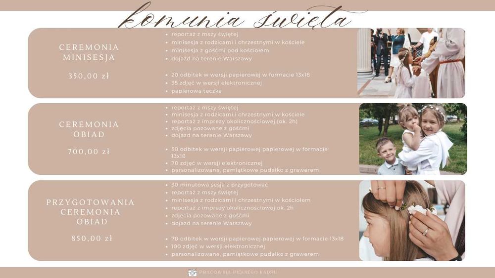 Fotograf Warszawa-Chrzest-Komunia-Wieczór Panieński-Ślub WOLNE TERMINY