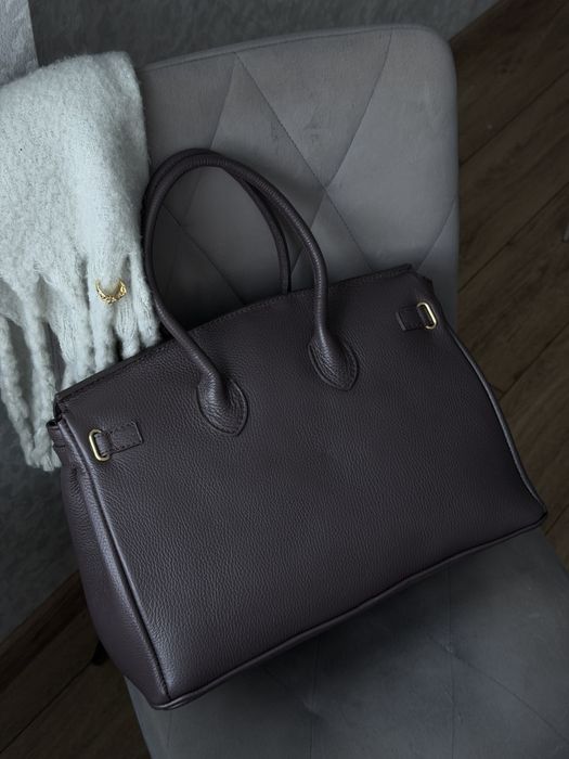 Шкіряний шоколадний шопер, шоколадна шкіряна сумка