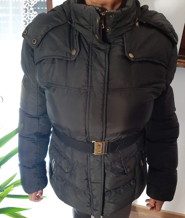 Kurtka zimowa czarna puchowa z paskiem xl