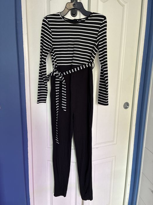 Shein KOMBINZON Czarny CIĄŻOWY w paski rozmiar 36