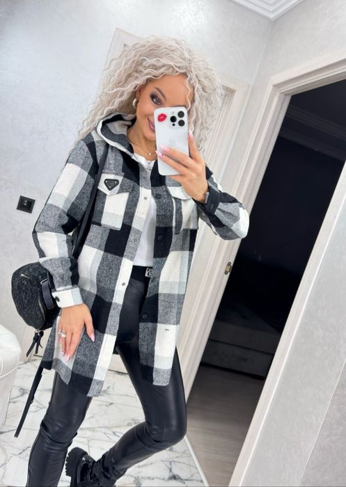 Тепла сорочка у клітинку з капюшоном. Розміри 42до58.Рубашка в клетку