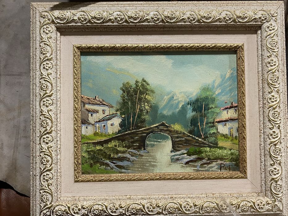 Dois quadros a óleo! Tamanhos diferentes! Moldura branca e diurado!Preço dos dois 90 euros!