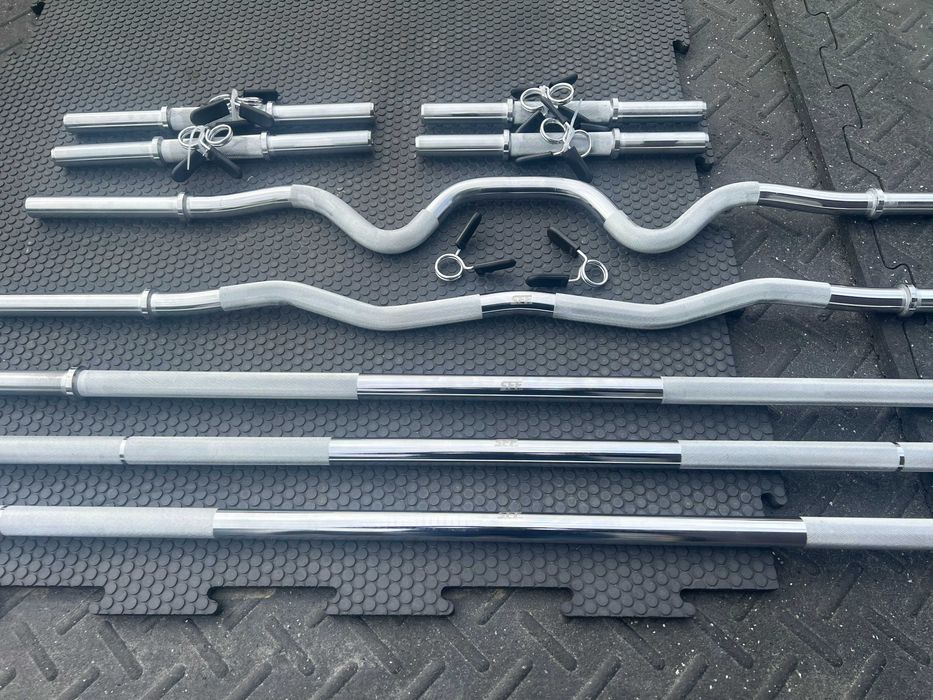Sztanga Gryf Mocno Łamany gładki chromowany SFF 120cm 28mm 6kg + zaciski sprężynowe