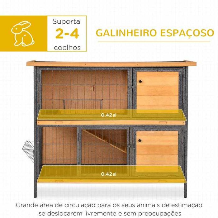 Gaiola para Coelhos em Madeira – 2 Níveis