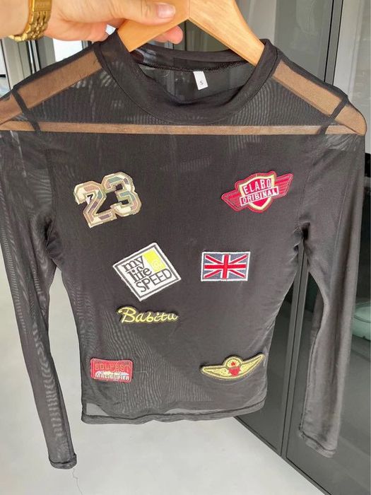 Bluzka siateczkowata z naszywkami, NOWA, elastyczna przeźroczysta r. S