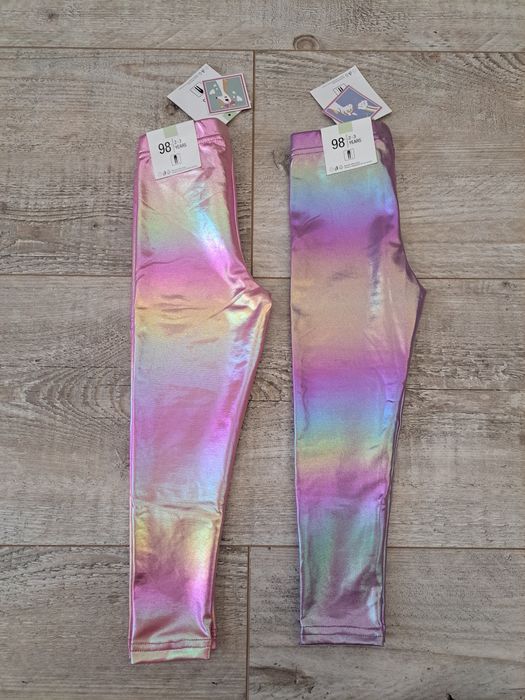 Getry/ legginsy - 2 pary - błyszczące,  mieniące się - rozm 98