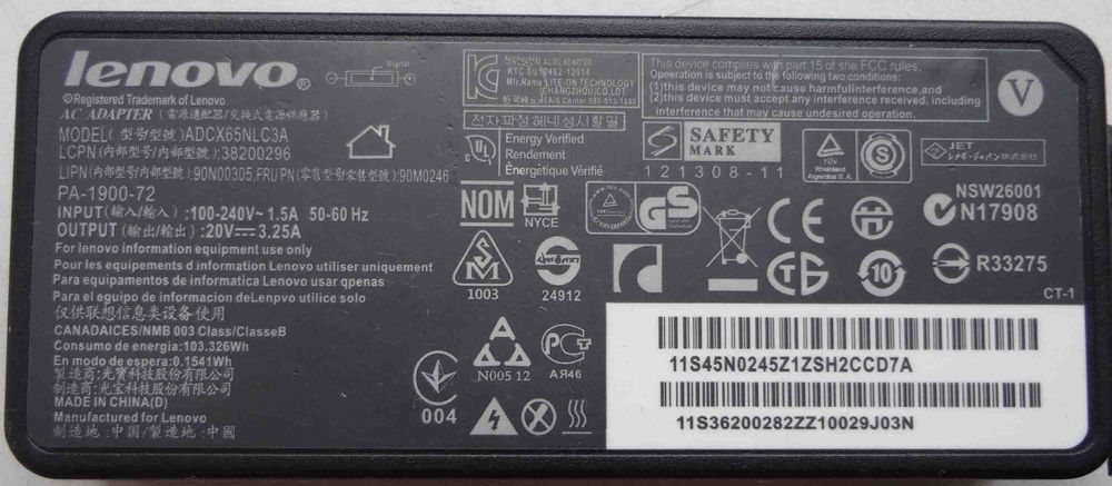 Блок питания для ноутбука Lenovo 20V 3.25A ADCX65NLC3A зарядка