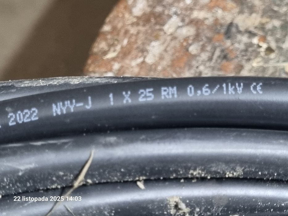 Kabel uziemiający NYY-J 1x25mm². Przewód uziemiający na metry.