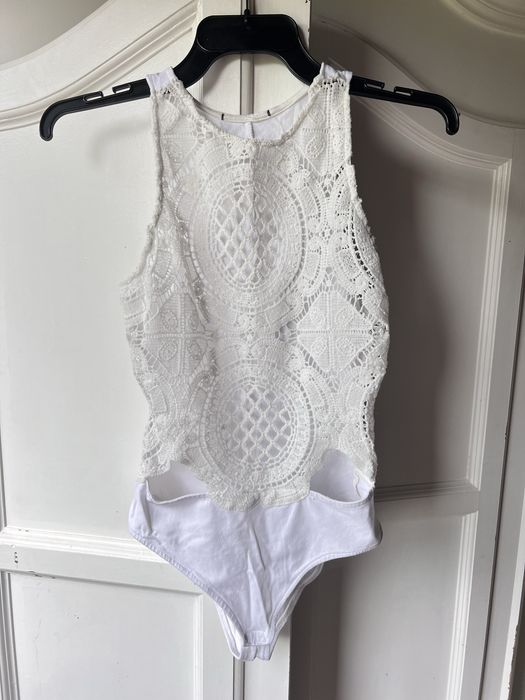Koronkowe body ażurowe S, białe