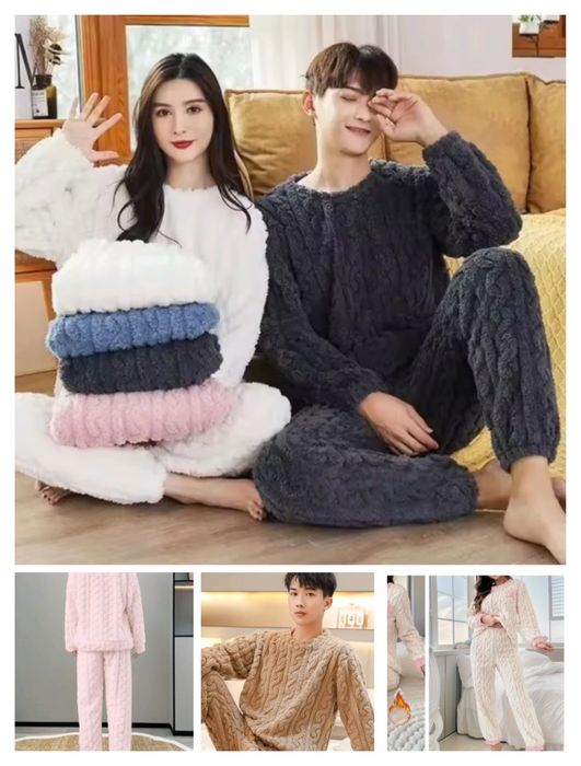 Новая зимняя пижама женская, мужская теплый костюм плюшевый косичка