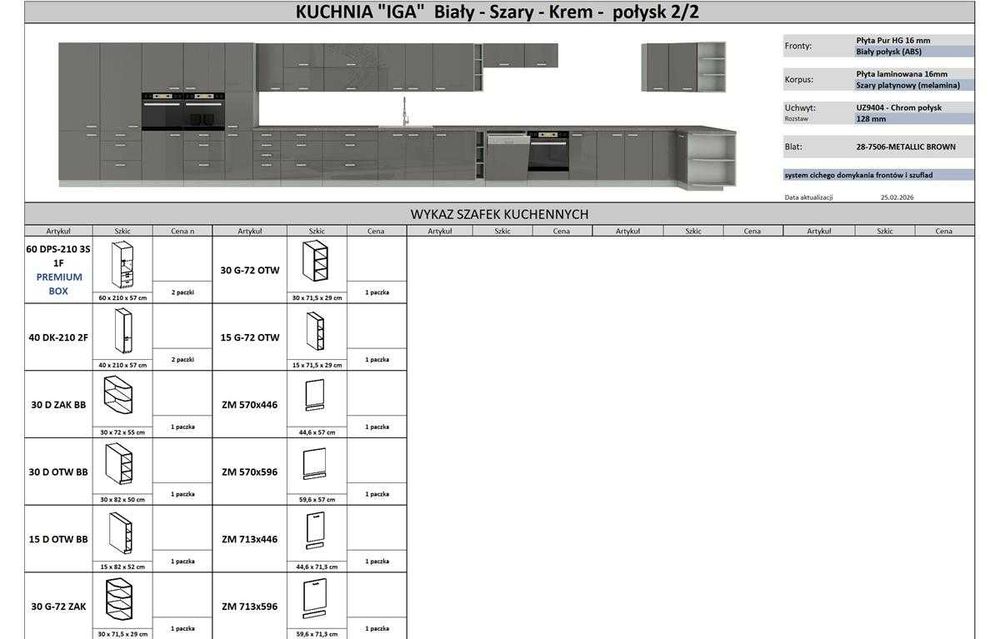 Meble Kuchenne IGA 180cm Kuchnia MDF POŁYSK 3 kolory