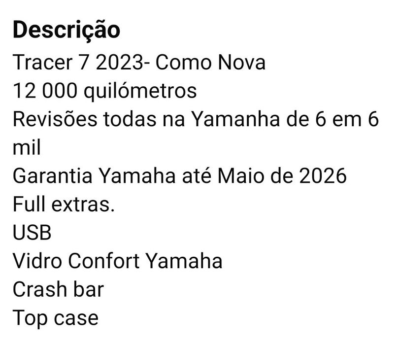 Moto  Yamaha trecer 7