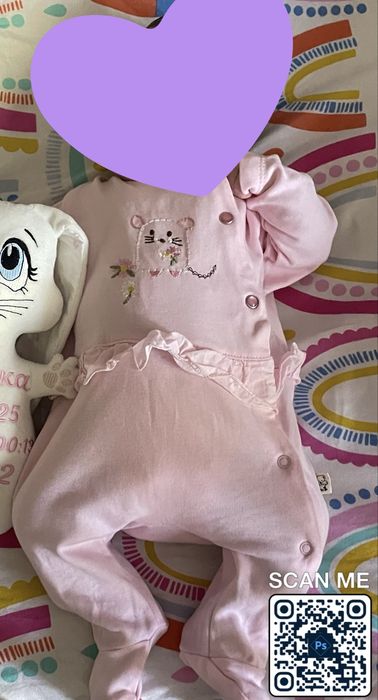 Розовый человечек для новорождённой 0–3 мес