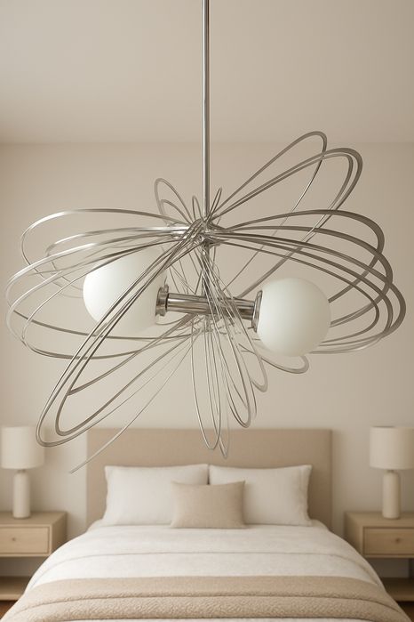 Candeeiro de teto suspenso Vintage em metal prateado espelhado