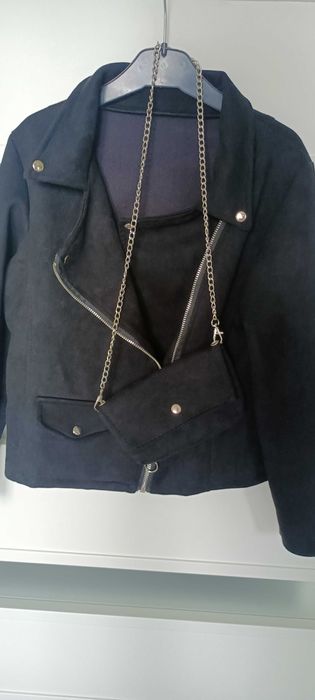 Ramoneska zamszowa czarna 152/158 +torebka