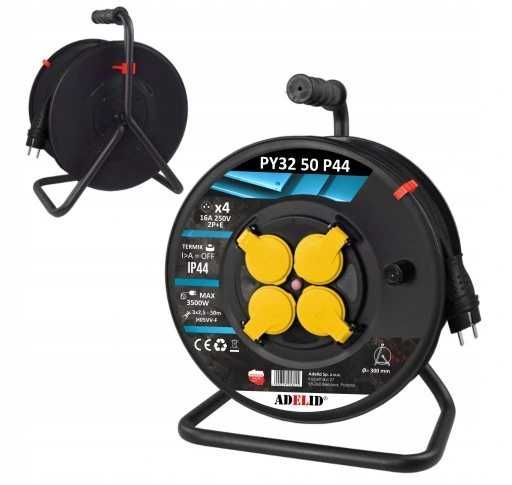 SOLIDNY Nowy POLSKI przedłużacz na bębnie 50M 3x2,5 DŁUGI 4 wtyczki