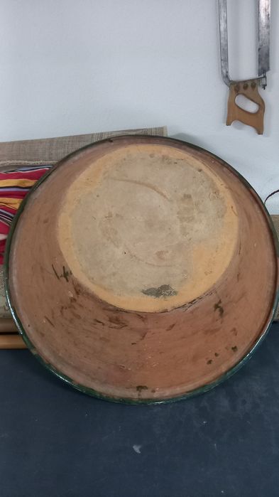 Alguidar Antigo em Barro Vidrado Verde XL – 70cm (Excelente Estado)