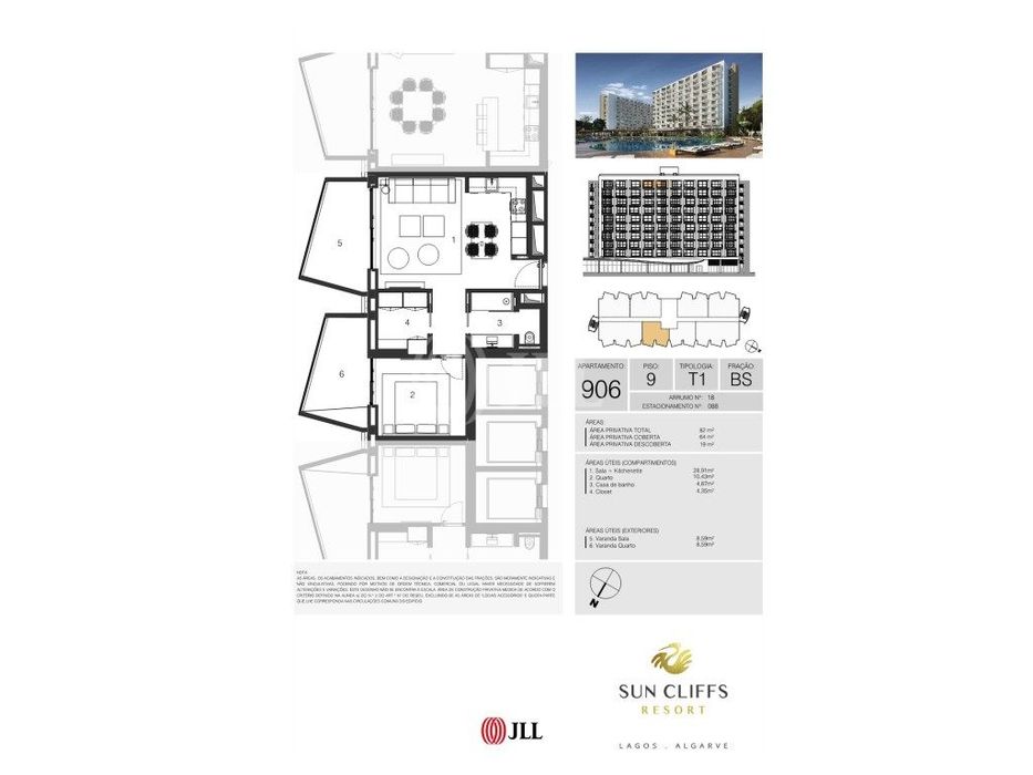 Apartamento T1+1, novo, no Sun Cliffs Resorte, em Lagos, Algarve