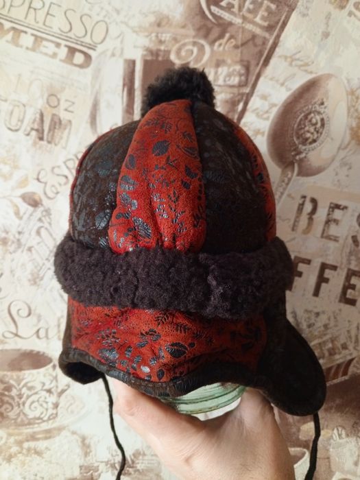 Детская зимняя шапка ушанка кожаная дитяча зимова шапка шкіряна