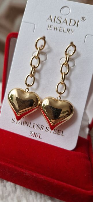 Okazja!Obłędne duże dmuchane złote kolczyki serca.