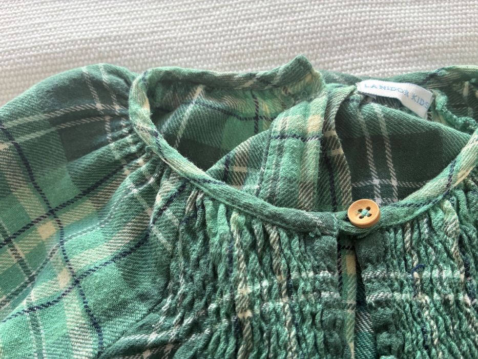 Vestido xadrez criança verde 6-7 anos