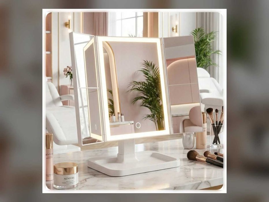 Nowe Lusterko Do Makijażu Hollywood LED Składane Białe 22x17 Cm