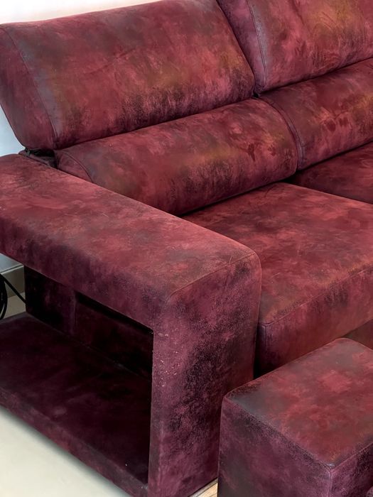 Sofá cama 3 lugares pele verdadeira bordeaux c/ 2 bancos incluídos