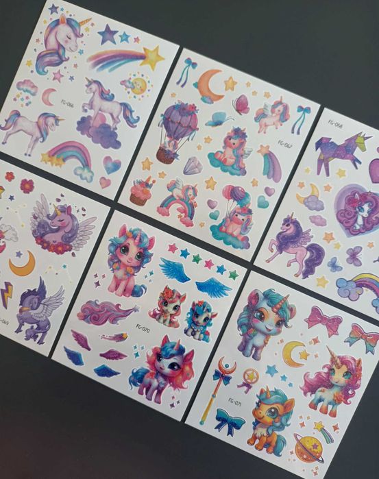 Tatuaże dziecięce JEDNOROŻCE 6 dużych arkuszy !