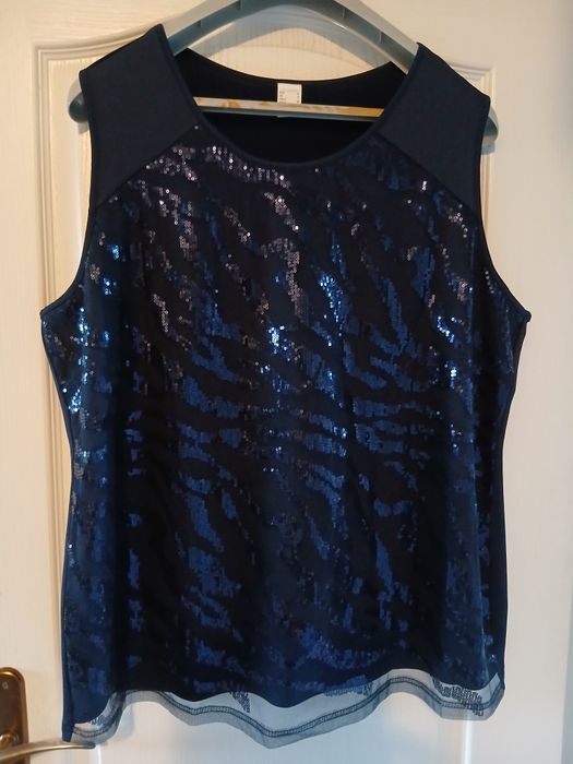 Granatowa bluzka nowa plus size 48 cekiny stylowa