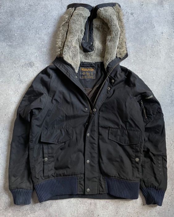 Woolrich John Rich Bros Size Mens L Bomber Jacket Fur Hood Thermolite Black Coat Куртка