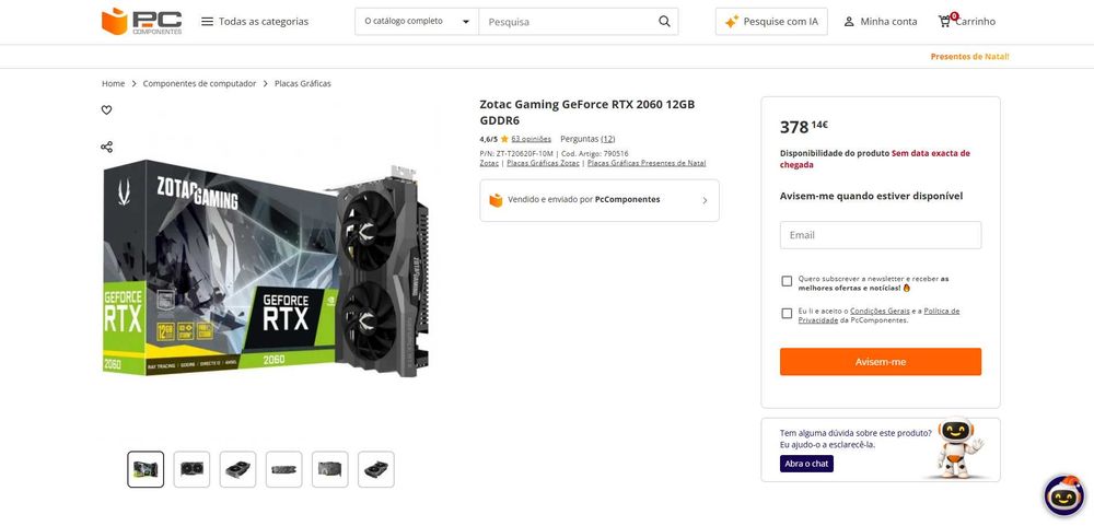 Placa Gráfica Nvidia RTX 2060 12GB GDDR6
