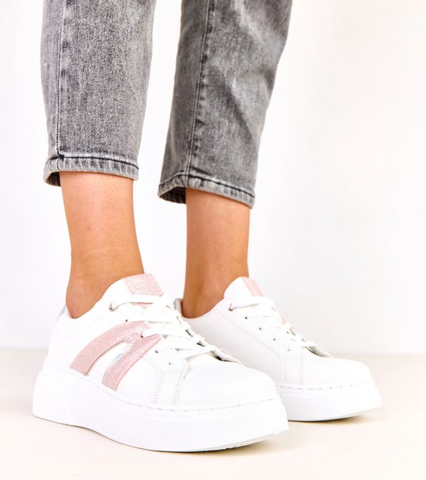 Białe sneakersy na platformie z brokatowym akcentem Jeromi