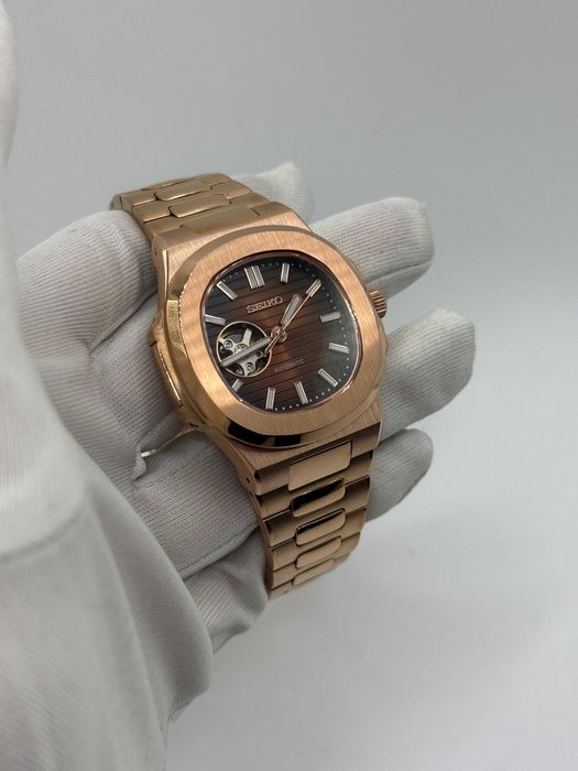 Seiko Mod Zegarek Nautilus Open Heart Rose Gold