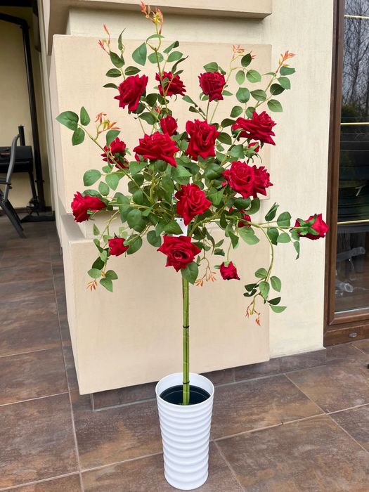Sztuczne Drzewko Kwitnąca Czerwona Róża 115 cm
