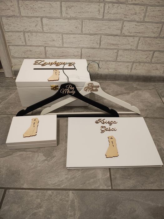 Pudełko na obrączki koperty wieszaki księga ślub wesele nowe białe